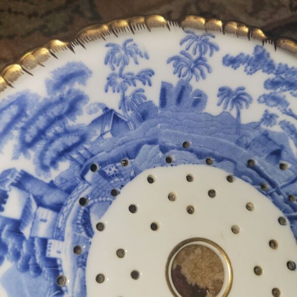 Spode Copelands China Blue Tower w Gold Scalloped edge Round Mezzanine Strainer - Picture 14 of 15